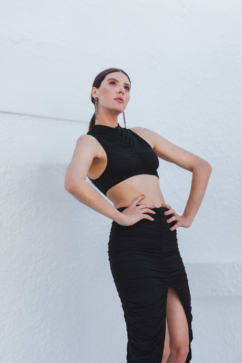 Phoenix Drapped Crop Top Black - Image 2