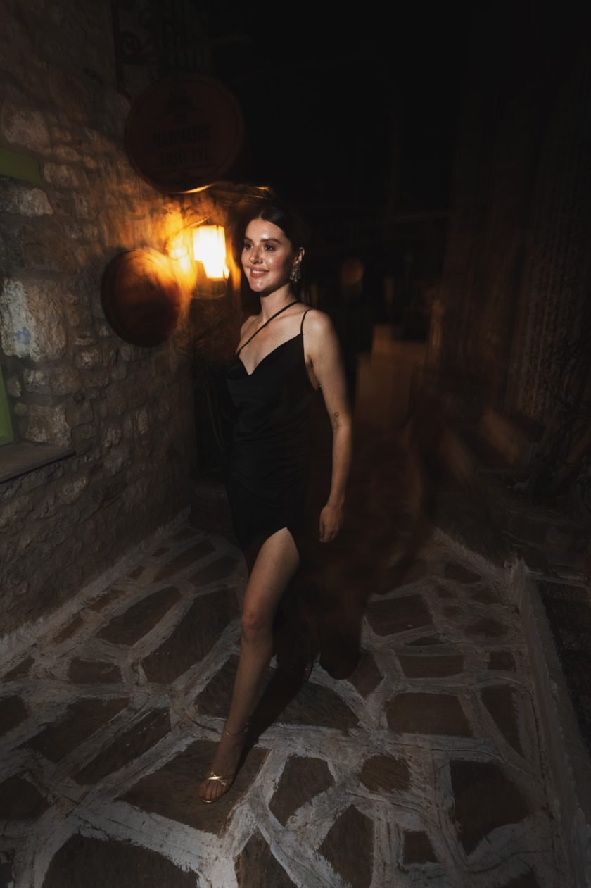 Nova Satin Dress With Side Slit Detail Black
